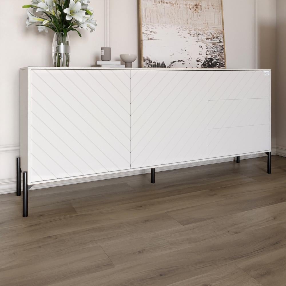 Комод с черными металлическими ножками Lion Амарант 168x40x76,5 см Бетон Style/Белый (Lion-041907) Комод с черными металлическими ножками Lion Амарант 168x40x76,5 см Бетон Style/Белый (Lion-041907)