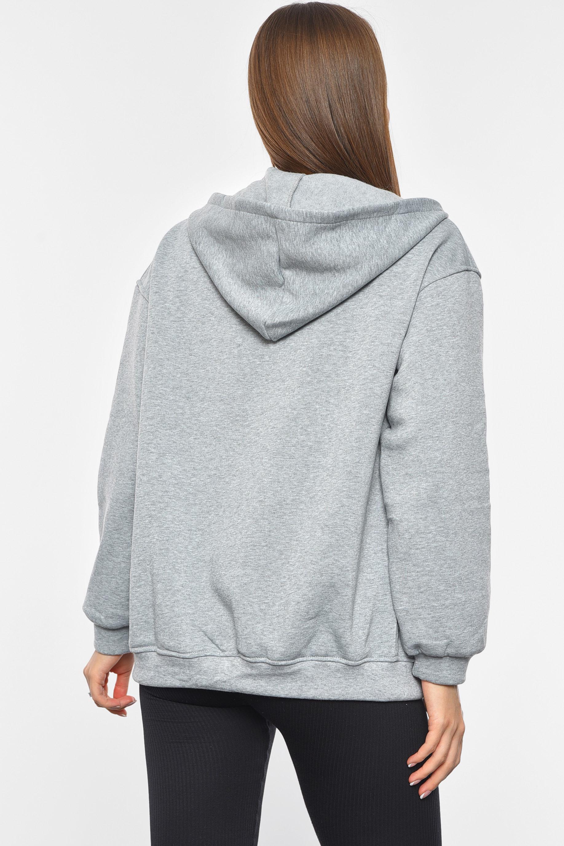 Кофта женская на флисе на молнии S-M Серый (190977) - фото 3 Кофта женская на флисе на молнии S-M Серый (190977) - фото 3