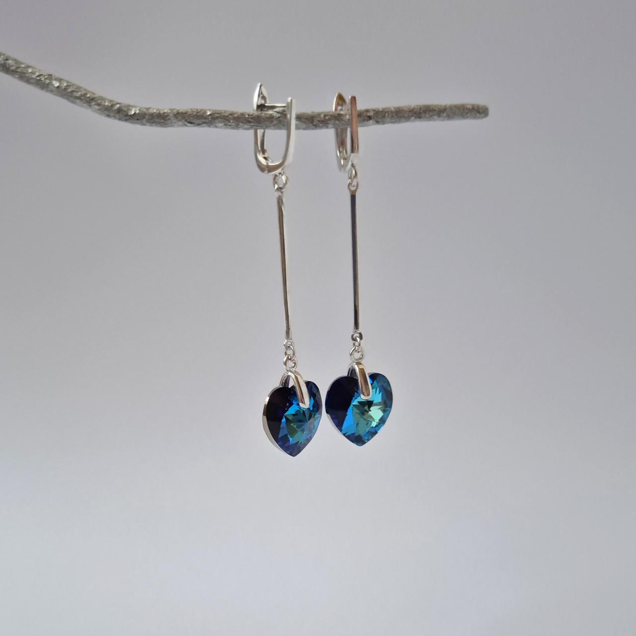 Серьги с подвеской Сердце камень Сваровски серебро 925 пробы родированное (562282-14р)