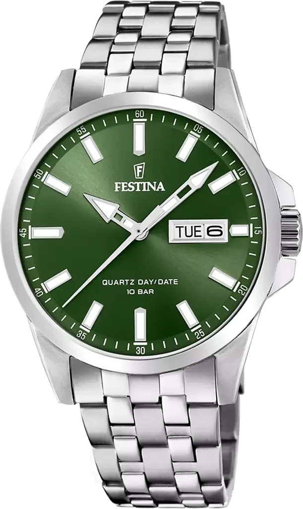Наручные часы мужские Festina F20357/5 Classics со стальным корпусом WR 100 м и зеленым циферблатом