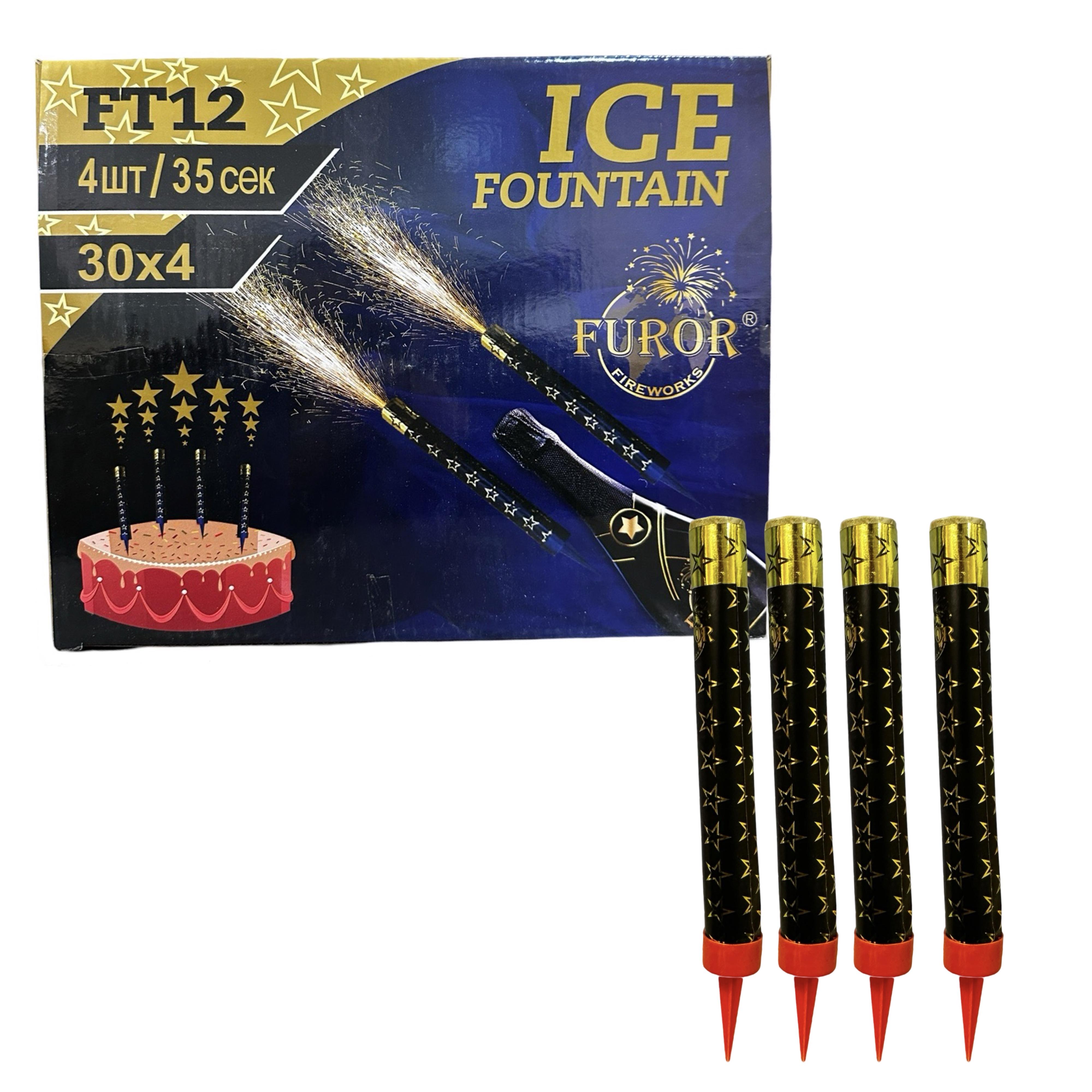 Набор тортовых свечей Furor 35 секунд 4 шт. (FT12) Набор тортовых свечей Furor 35 секунд 4 шт. (FT12)