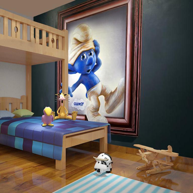 Фотообои 3D для детской комнаты Смурфик