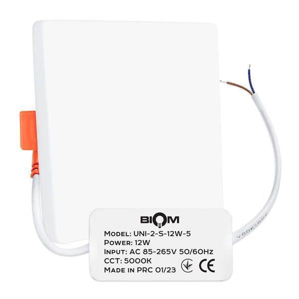 Світлодіодний світильник квадратний Biom UNI-2-S12W-5 12 Вт 5000К (00-00022818)
