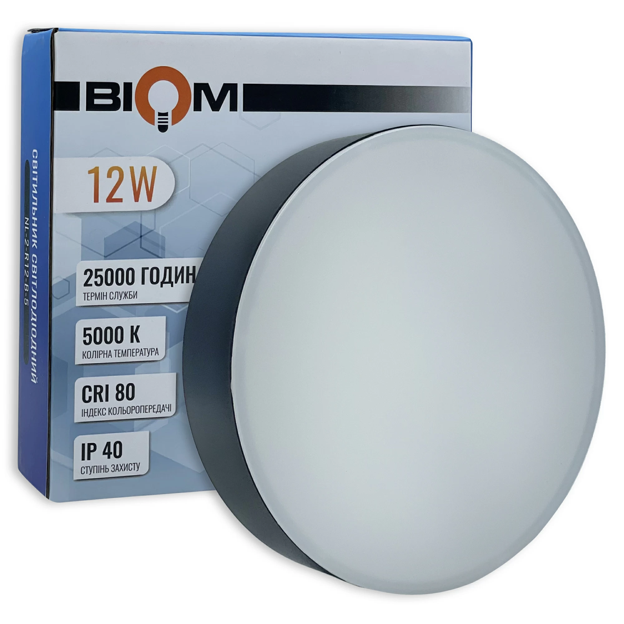 Светодиодный светильник Biom NL-2-R12-B-5 12W 5000К IP40 круглый Черный (2870233791)
