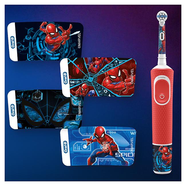 Зубна щітка електрична ORAL-B Braun 3+ D100 Spiderman + наклейки (6776688) - фото 4