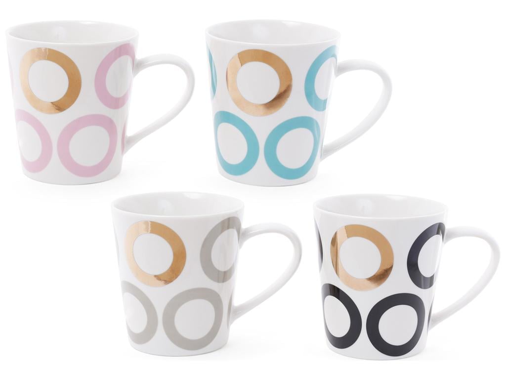 Чашка Круги 400 мл 4 дизайна набор 4 шт. Золотой (BDI-380-420)