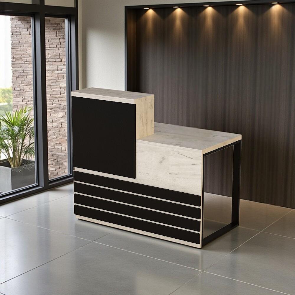 Стойка администратора Tobi Sho Ресепшн/5 правосторонняя для офиса 1200х636х1090 мм Дуб крафт белый/Черный