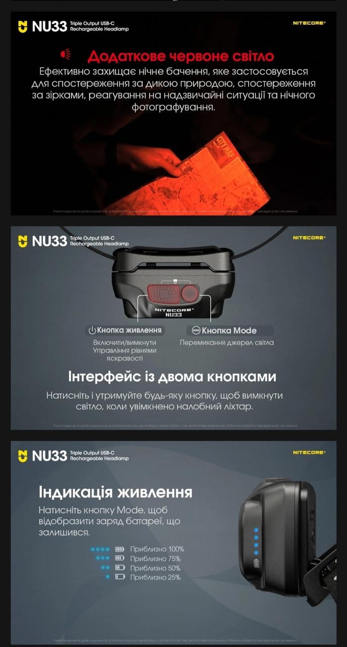 Фонарь налобный Nitecore NU33 с рассеивателем для кемпинга (010212) - фото 7