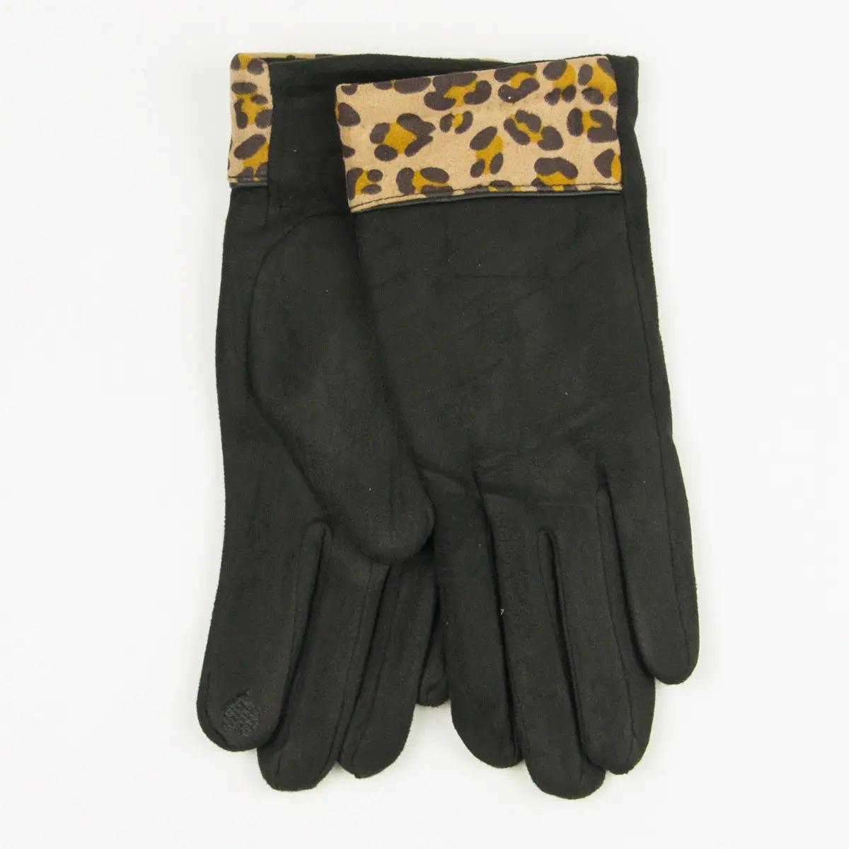 Перчатки женские из искусственной замши с леопардовой вставкой XL Черный (№19-1-51-4)