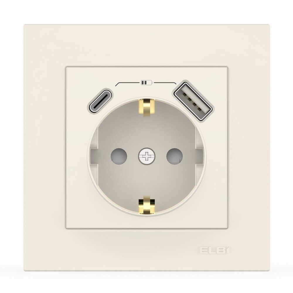 Розетка Elbi VEGA USB/Type-C с заземлением Белый (510-010200-334)
