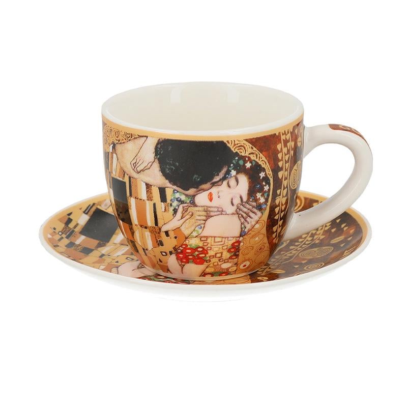 Чашка для эспрессо фарфоровая с блюдцем Carmani Г. Климт Поцелуй 80 мл