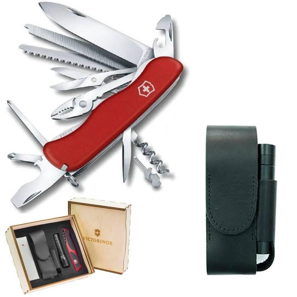Комплект нож швейцарский Victorinox Work Champ 0.8564/кожаный чехол/фонарь