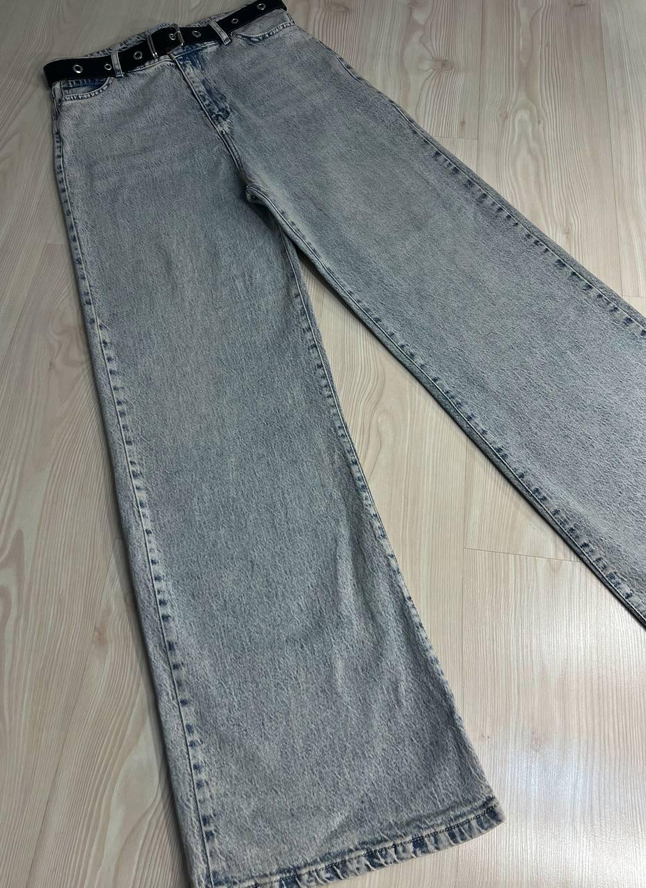Джинсы женские LIUZIN 1360 wide leg широкие от бедра с ремнем р. 33 Голубой с коричневым (2337) - фото 4