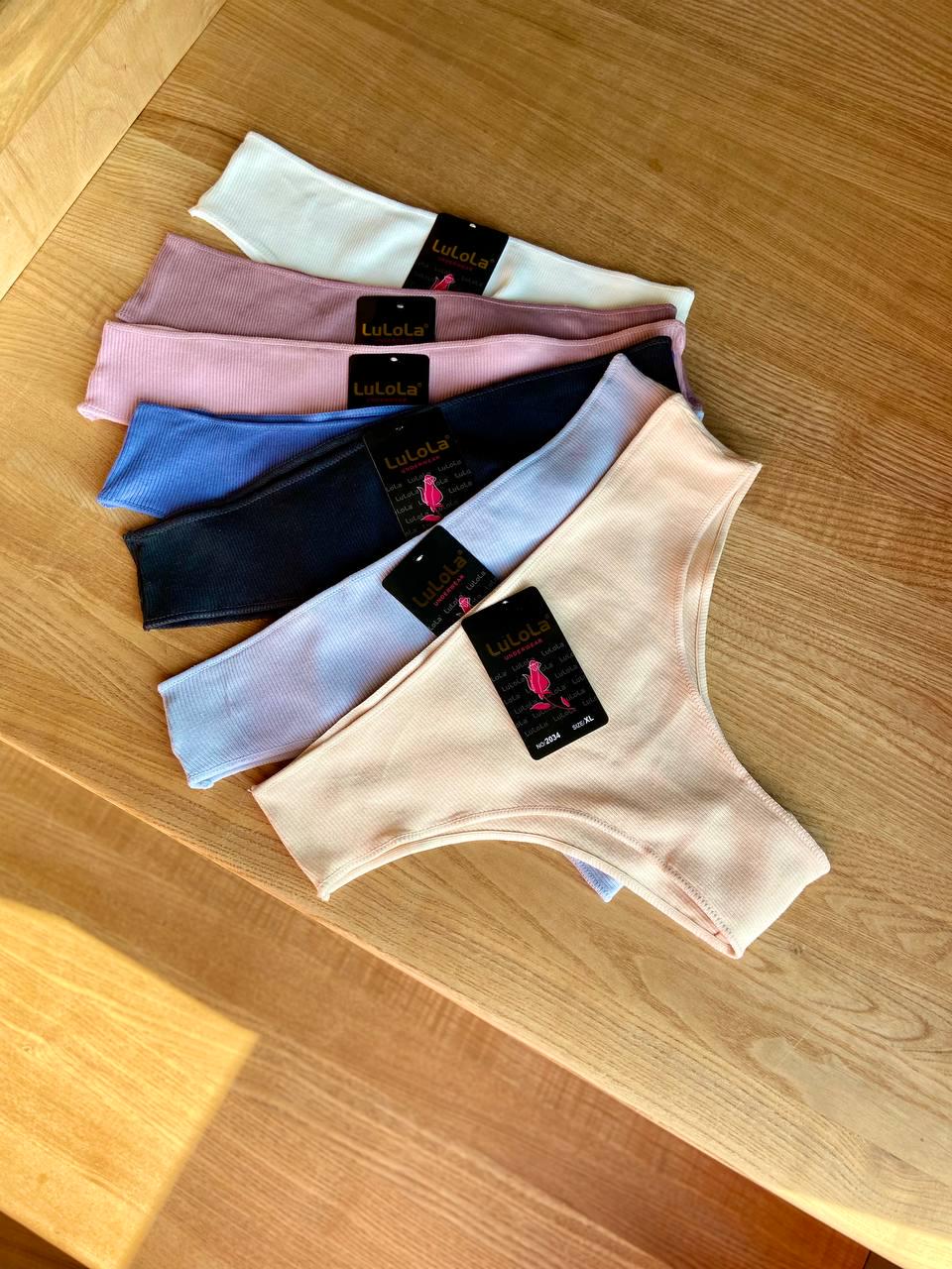 Набор женских трусиков танга в рубчике средняя посадка 7 шт. L (2034)