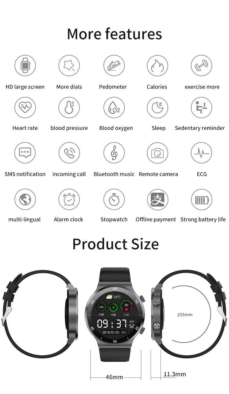 Смарт-годинник Bakeey S6 Pro розмова/тонометр/пульсоксиметр/ЕКГ Black - фото 9 Смарт-годинник Bakeey S6 Pro розмова/тонометр/пульсоксиметр/ЕКГ Black - фото 9