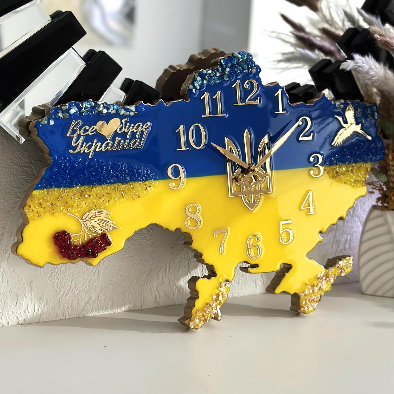 Часы настенные из эпоксидной смолы Карта Украины 50x34 см