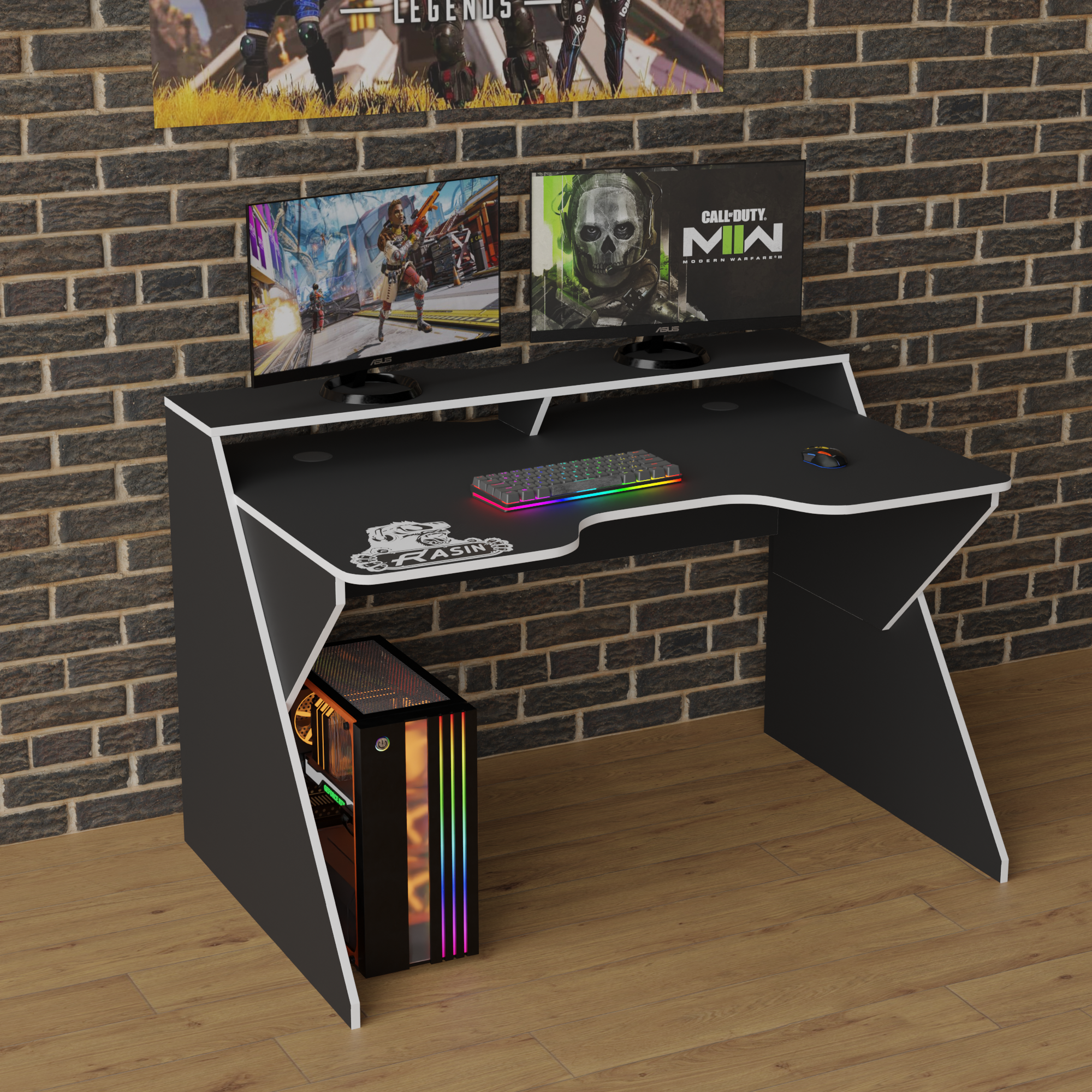 Стол геймерский Zeus Rasin RS-9 ЛДСП Черно-белый (RS-9)