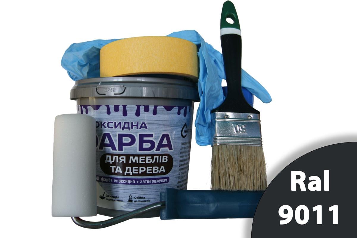 Краска эпоксидная для мебели и дерева ArtCraft двухкомпонентная А/В 1,5 кг Черный с валиком/кистью/перчатками/малярной лентой (artmbn18)