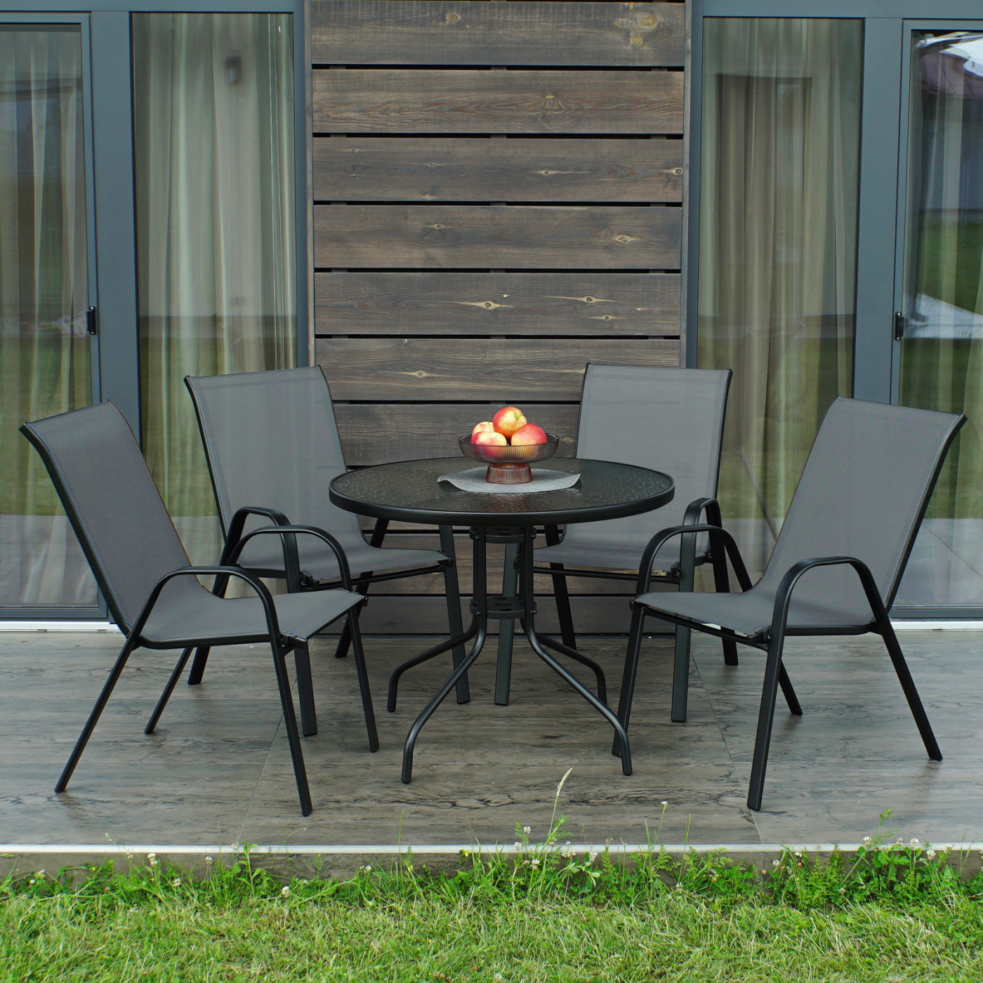Комплект садовой мебели 4Points ARTE-4 круглый стол 80 см и 4 кресла Серый