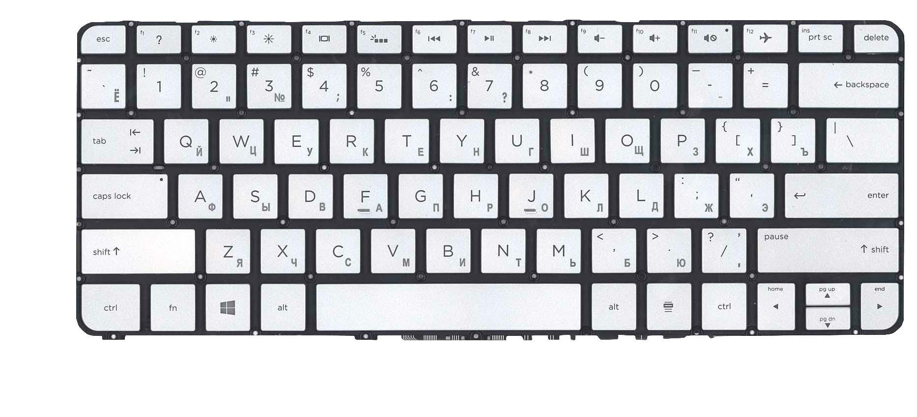 Клавиатура для ноутбука HP Spectre X360 13-4000 с подсветкой Light Silver Frame Black