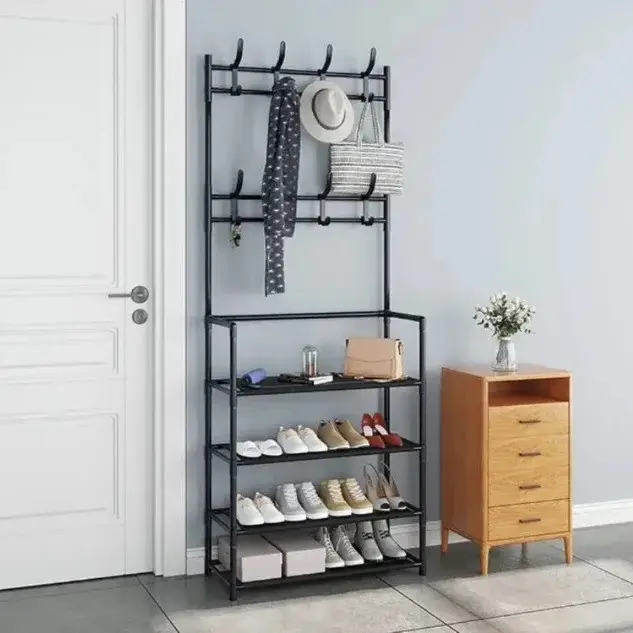 Вішалка підлогова New simple floor clothes rack size з полицями та гачками (21227199) - фото 7