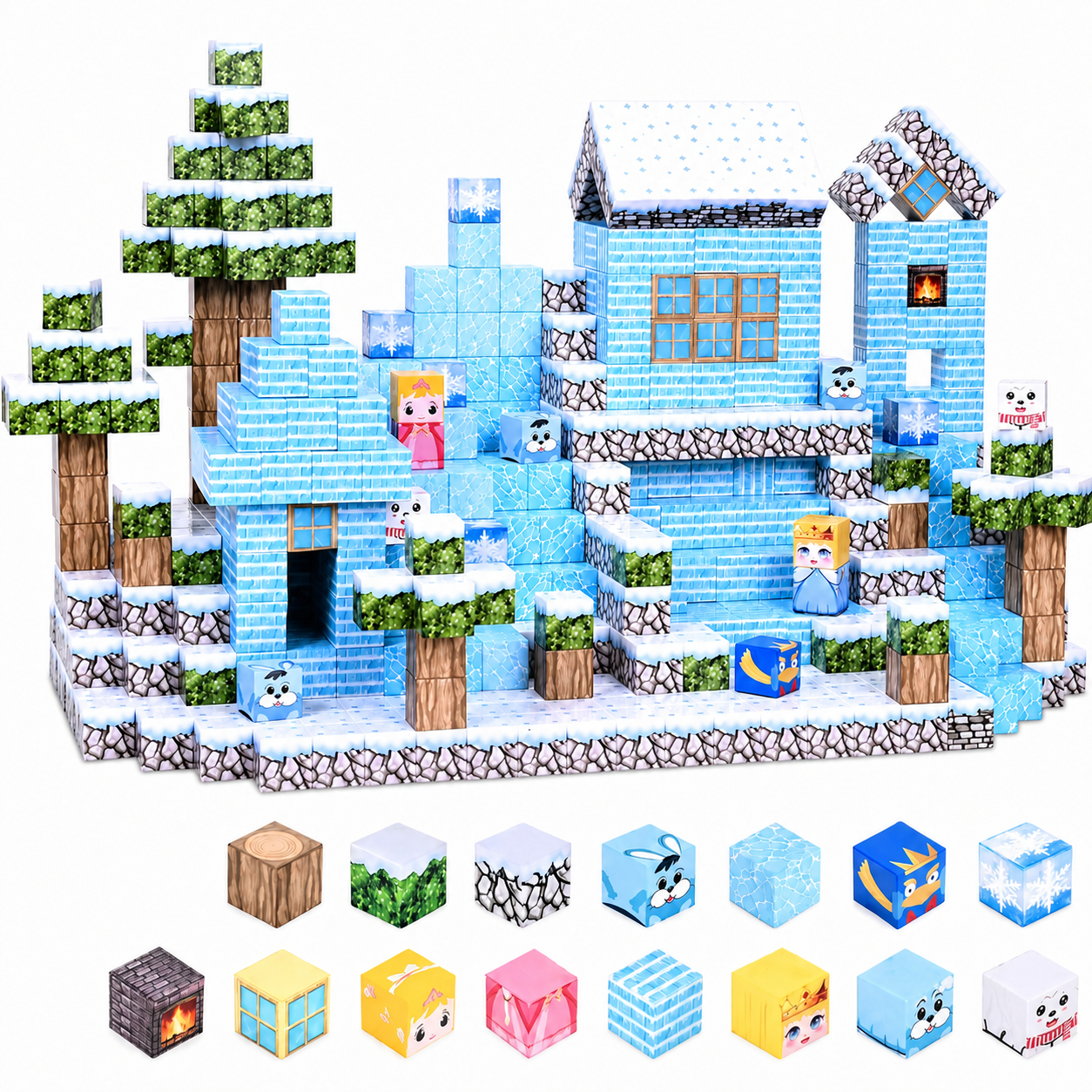 Конструктор магнитный Minecraft Ледяное Село и Зимний Портал для детей от 3 лет 100 дет. (BT105)