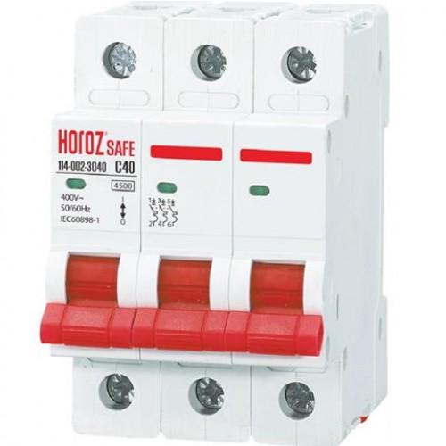 Автоматический выключатель Horoz Electric 114-002-3040-010 Safe 3P 40A C 4,5kA на DIN-рейке (00000041122)