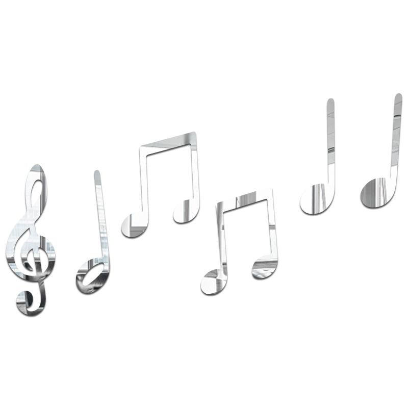 Наклейка зеркальная на стену в виде нот Symphony акриловая для интерьера 6 шт. (010064)