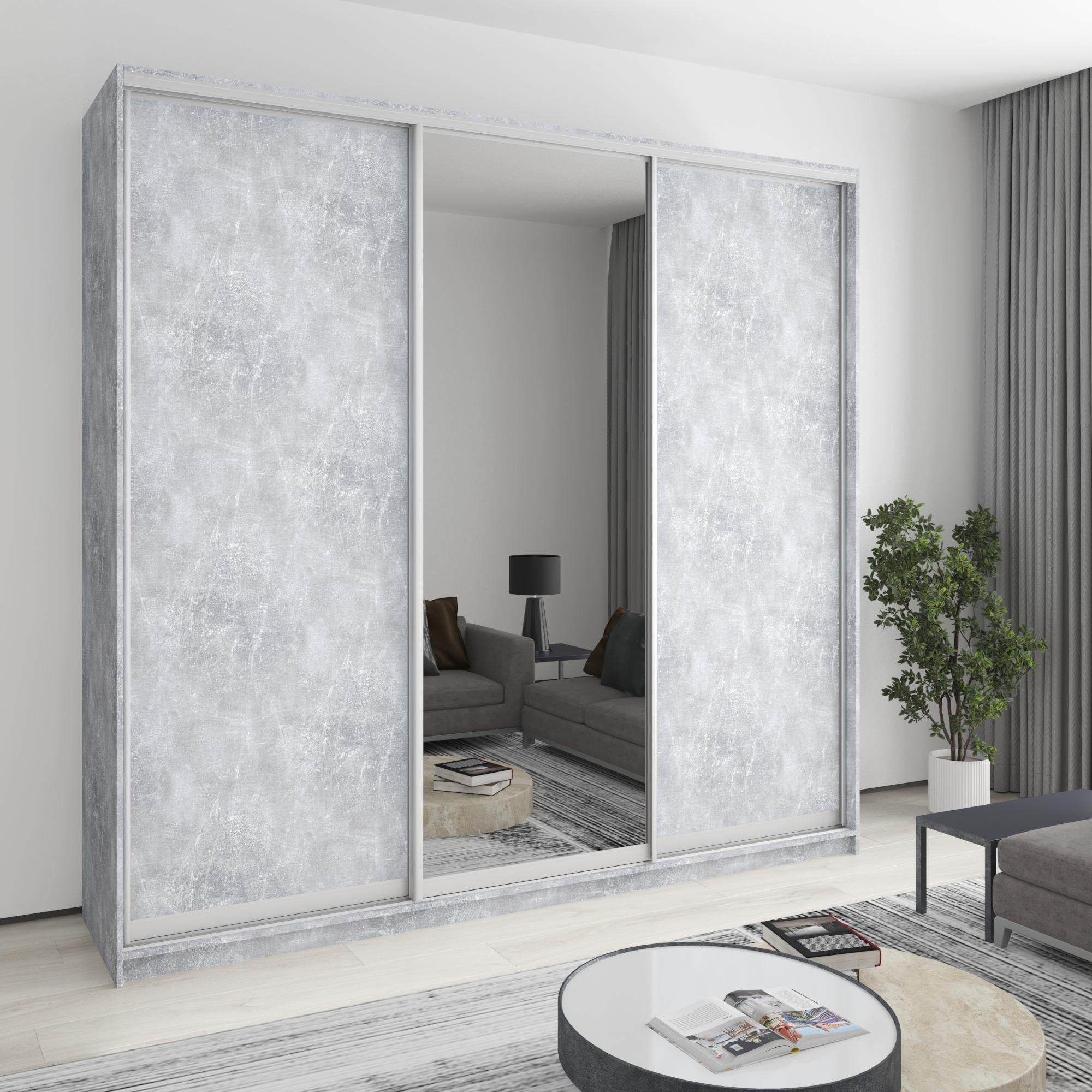 Шкаф-купе трехдверный MebelStar Уни AL 2 ДСП/зеркало 250x60x240 см Бетон (MBS-1967) Шкаф-купе трехдверный MebelStar Уни AL 2 ДСП/зеркало 250x60x240 см Бетон (MBS-1967)