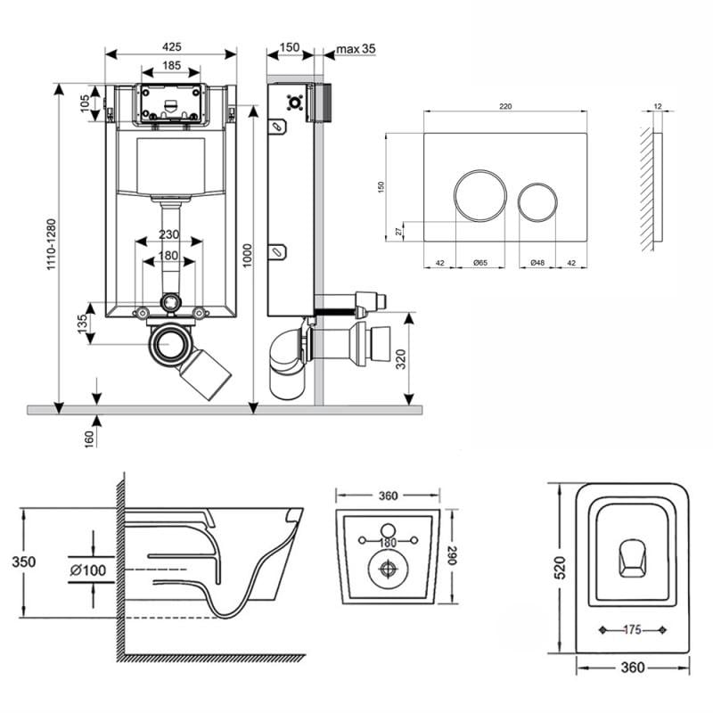 Инсталляция Q-tap 3в1 Nest QT0133M425 с панелью смыва QT0111M11111SAT + унитаз с сиденьем Crow QT05335170W (10410) - фото 2