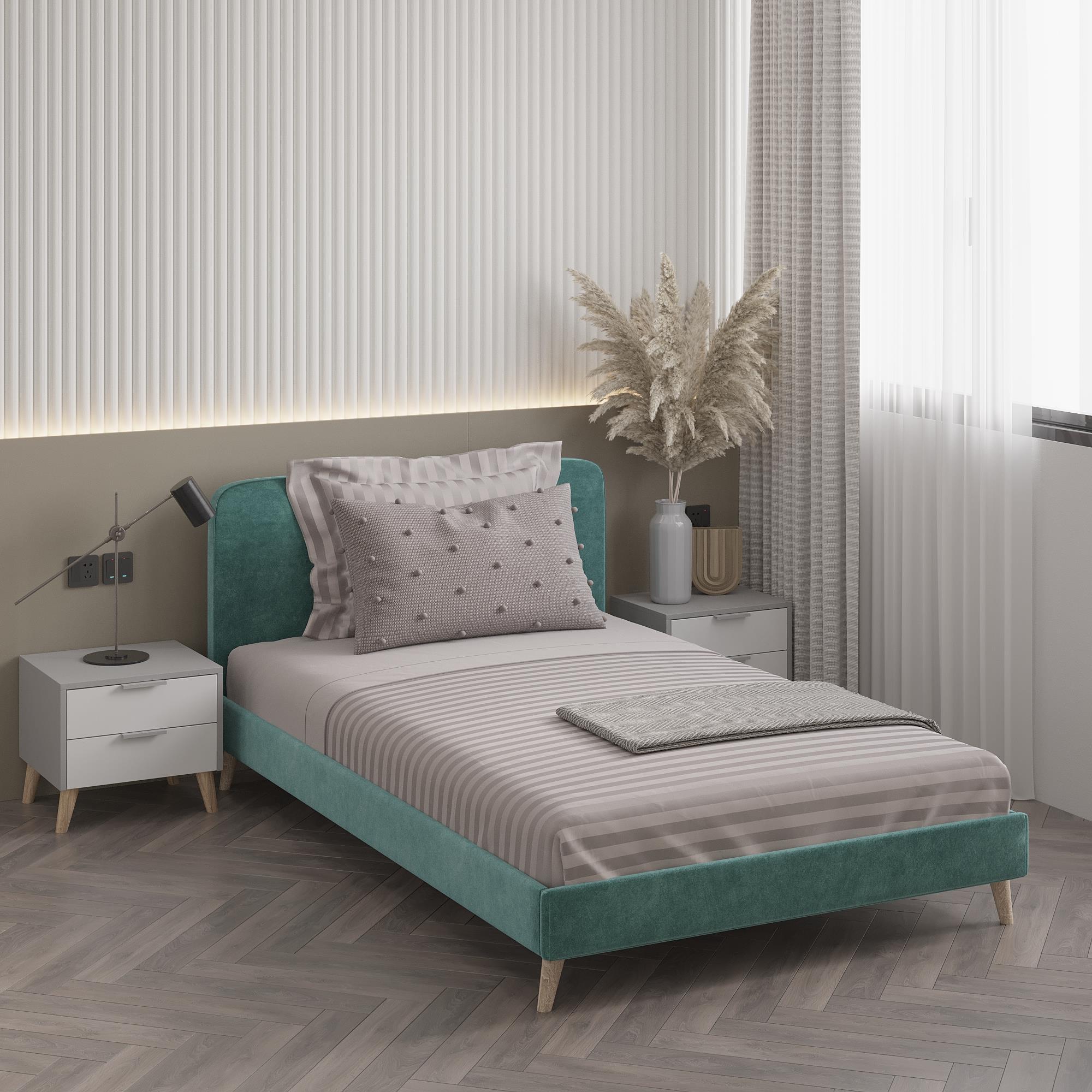 Кровать полуторная Хюгге с мягкой обивкой 120 см на ножках 900x1272x2076 мм Бирюзовый