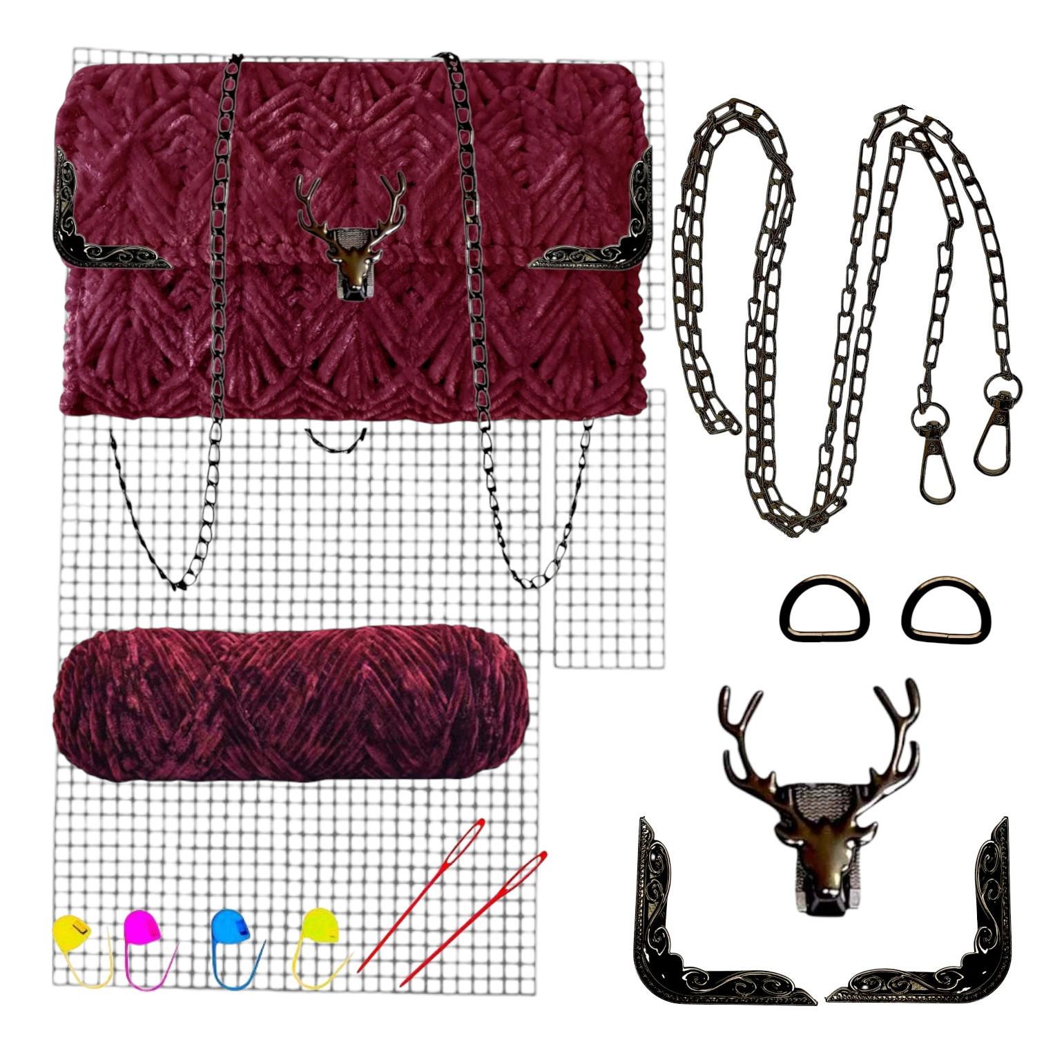 Набор для создания сумки из пластиковой канвы Черный олень №1 Бордовый (8093-30) - фото 4