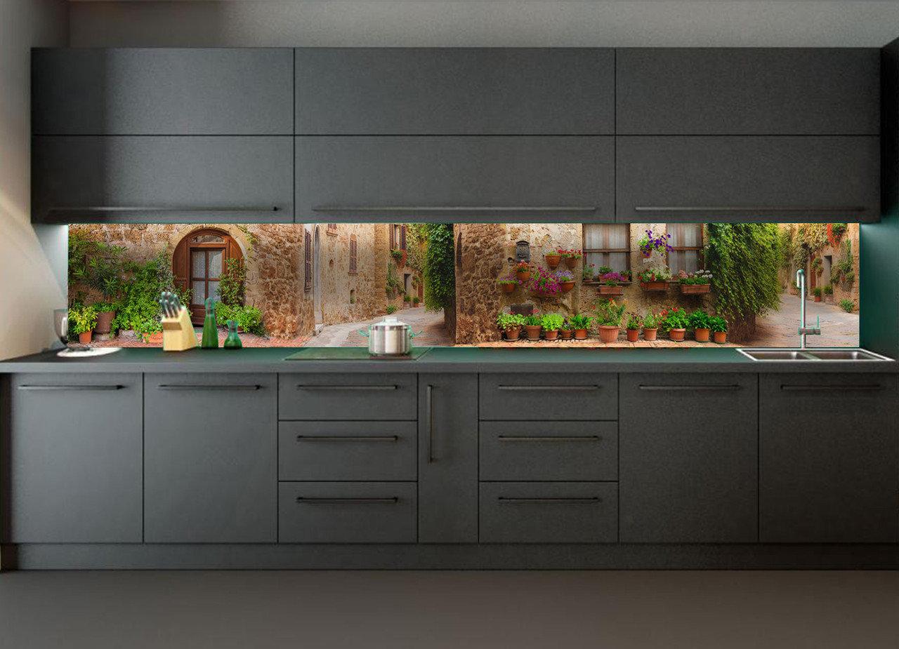 Кухонный фартук Улицы Прованса из самоклеющейся виниловой пленки 60х250 см Коричневый