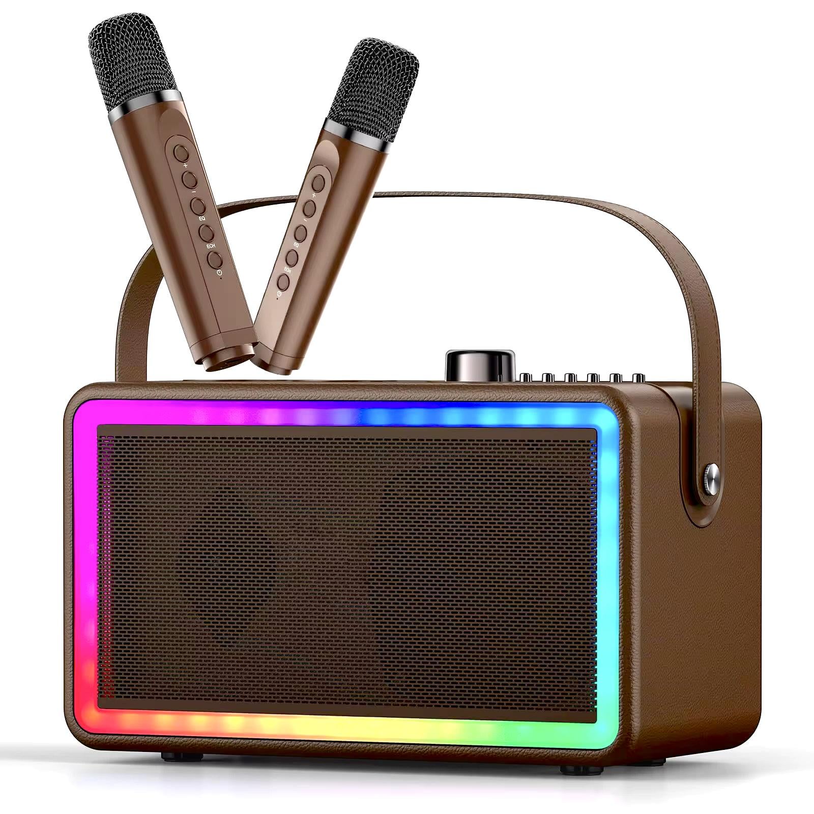 Караоке-система бездротова портативна DRD SP500 S на два мікрофони Bluetooth з LED-підсвічуванням 3D-звуком і Ехо-ефектом Коричневий