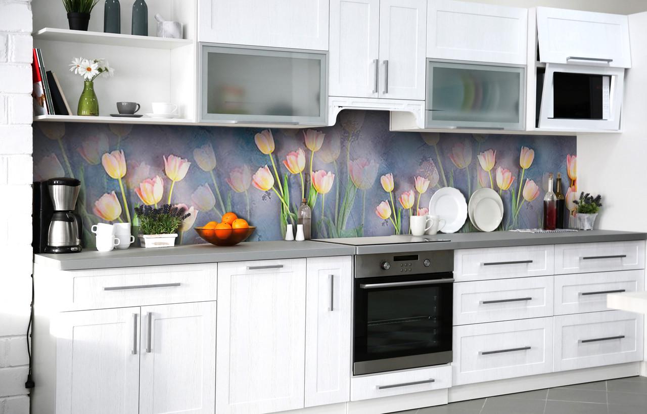 Кухонный фартук Тюльпановый мотив виниловый самоклеющийся 60х250 см