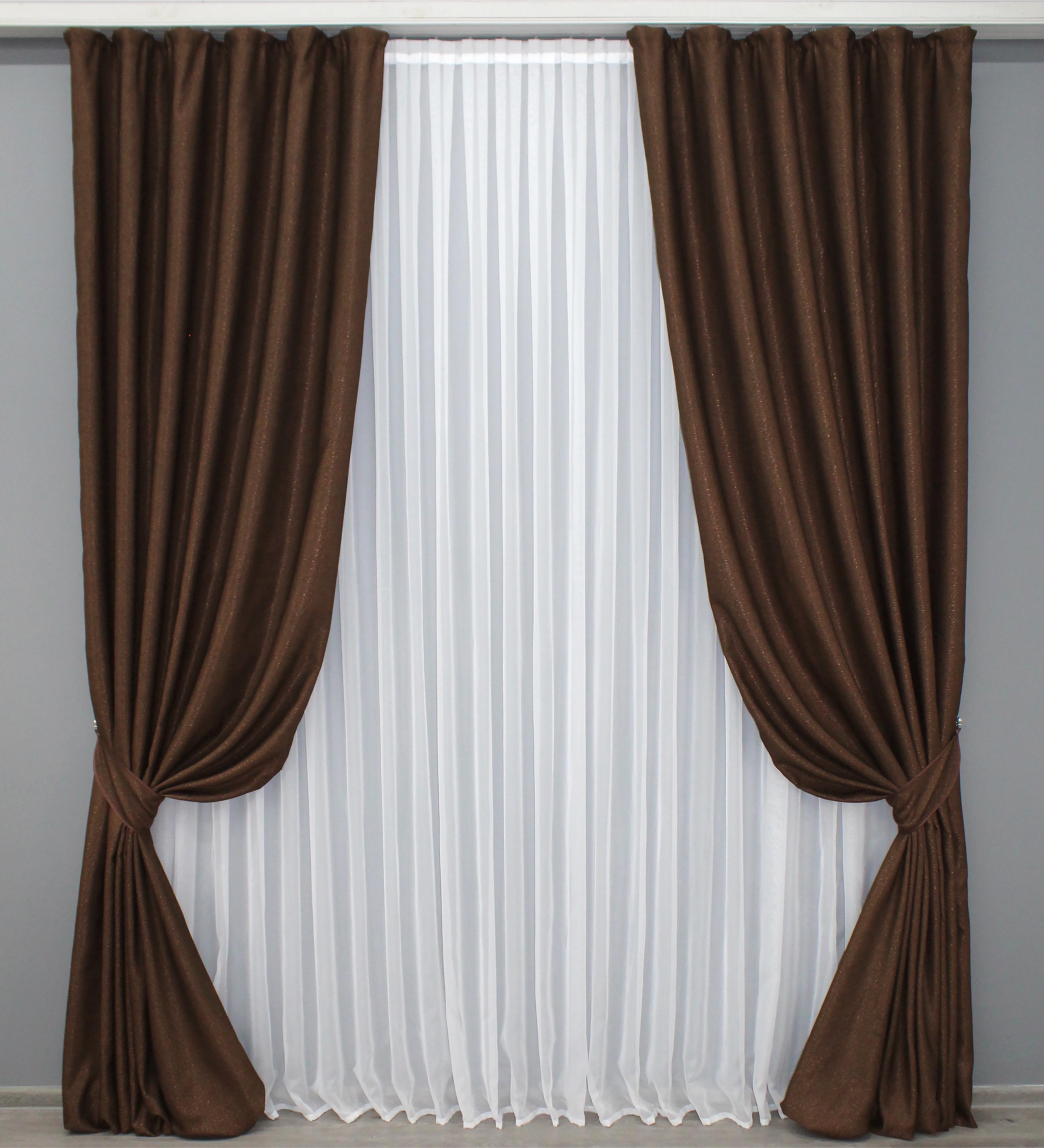 Комплект готовых штор VR-Textil Лен рогожка № 1326ш 150х300см 2 шт. Коричневый (33-0170)
