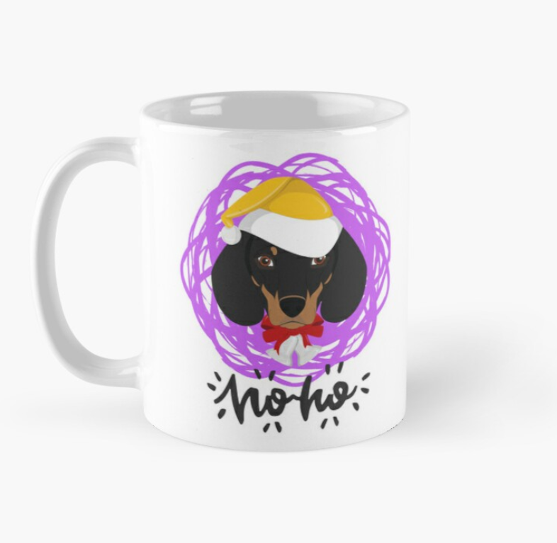 Чашка керамічна з принтом Ho Ho Такса новорічна 330 мл Білий