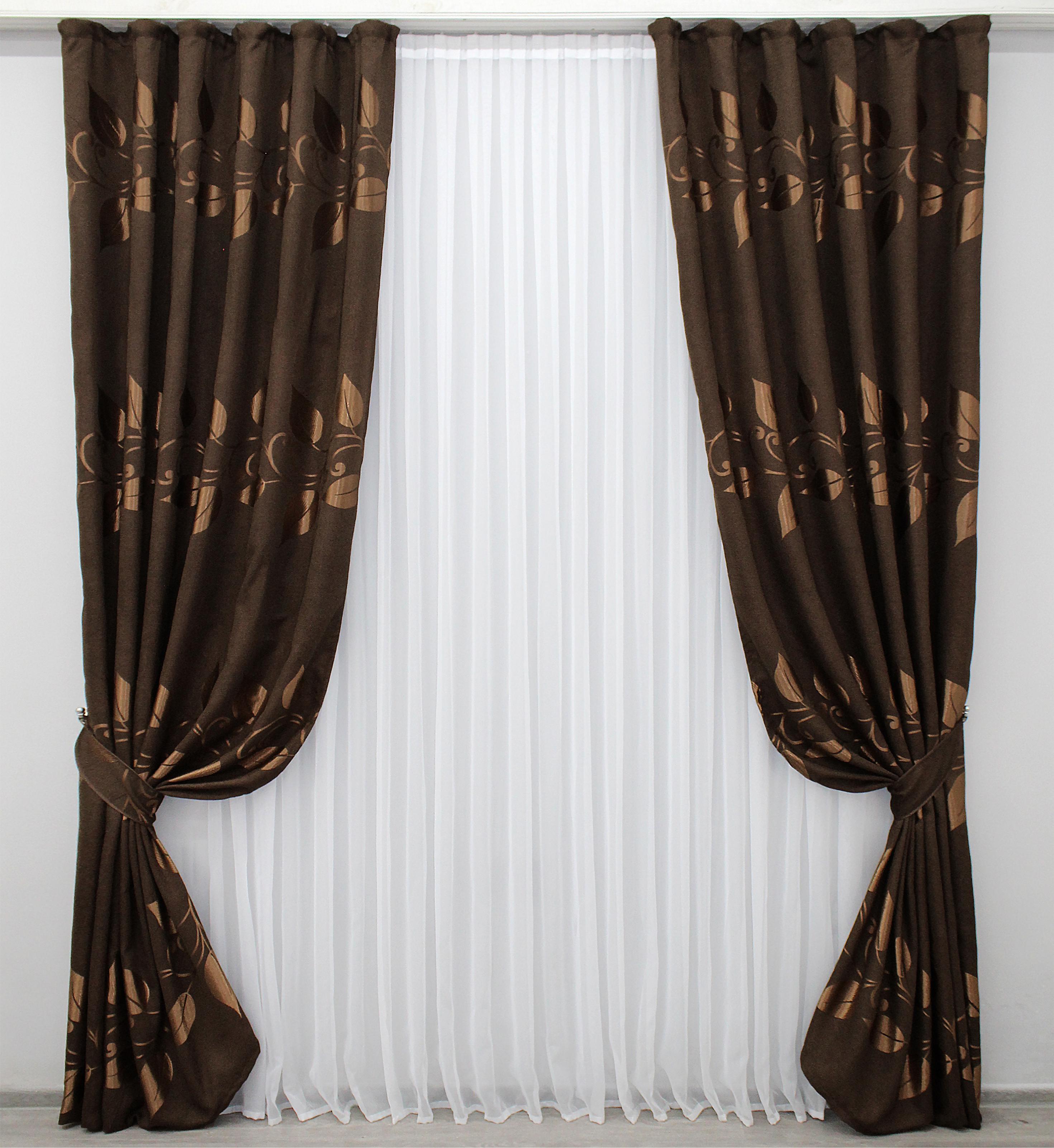 Комплект штор VR-Textil № 368ш лен 150х275 см 2 шт. Темно-коричневый (30-105)