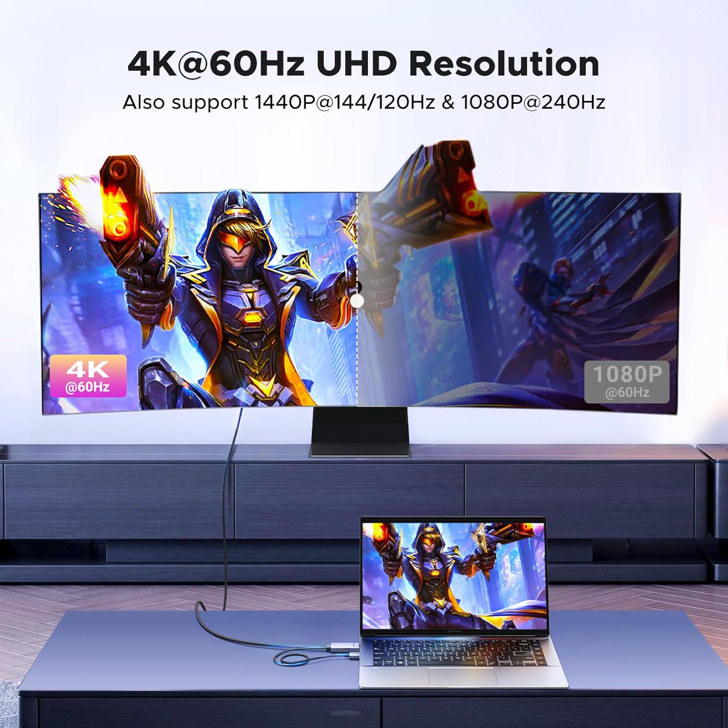 Кабель UGREEN HDMI-DisplayPort односторонній 4K при 60 Гц/1440P при 144/120 Гц/1080P при 240 Гц з харчуванням USB-A Gray (55329) - фото 2 Кабель UGREEN HDMI-DisplayPort односторонній 4K при 60 Гц/1440P при 144/120 Гц/1080P при 240 Гц з харчуванням USB-A Gray (55329) - фото 2