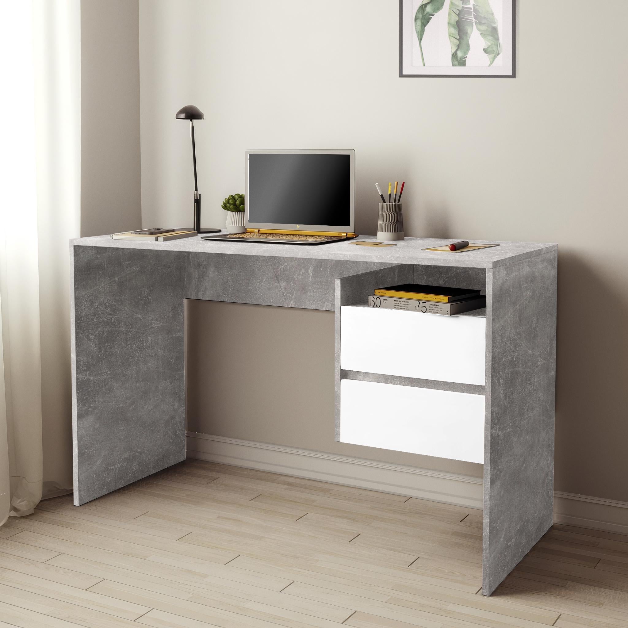 Стол письменный на 2 ящика без ручек FST-6 1250х516х755 мм Бетон/Белый