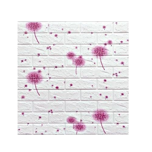 Панель самоклеящаяся декоративная 3D под белый кирпич с розовыми одуванчиками (BPN3-027)
