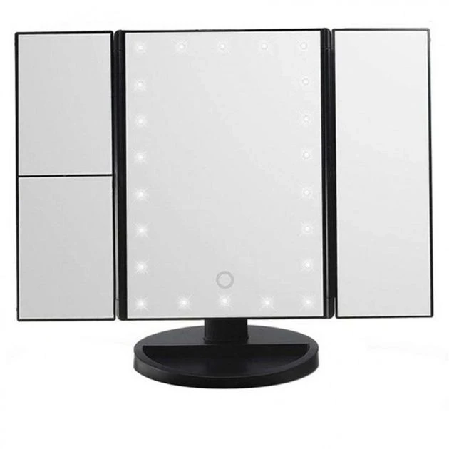 Зеркало косметическое с LED подсветкой тройное Черный