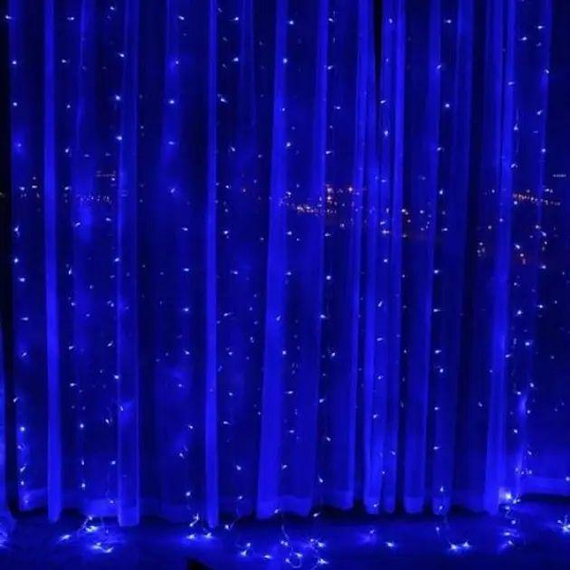 Гирлянда светодиодная Штора 3х2 м 200 LED 220 В IP 44 с пультом управления соединением и синим свечением