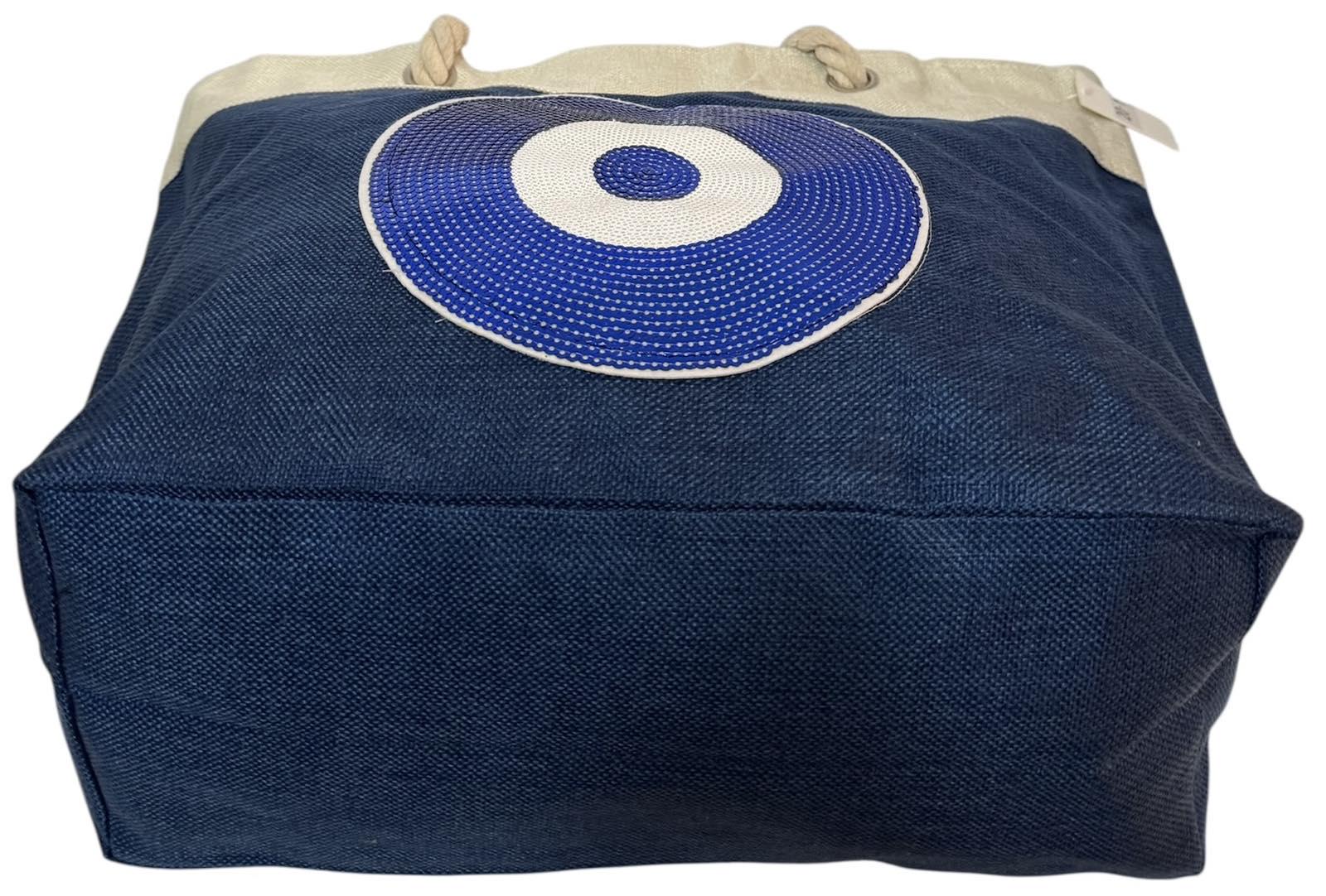 Сумка пляжна жіноча з тканини на блискавці Синій із бежевим (2001) - фото 4 Сумка пляжна жіноча з тканини на блискавці Синій із бежевим (2001) - фото 4