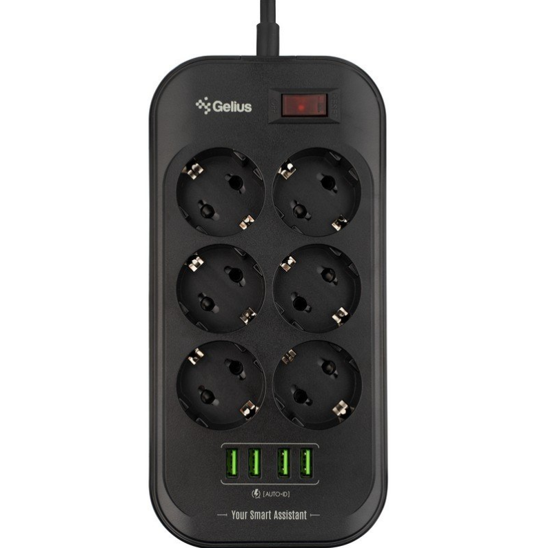 Фільтр мережевий Gelius U-Power GP-PS-002 6 220V Ports/4 USB Ports 3,4A 2 м Black