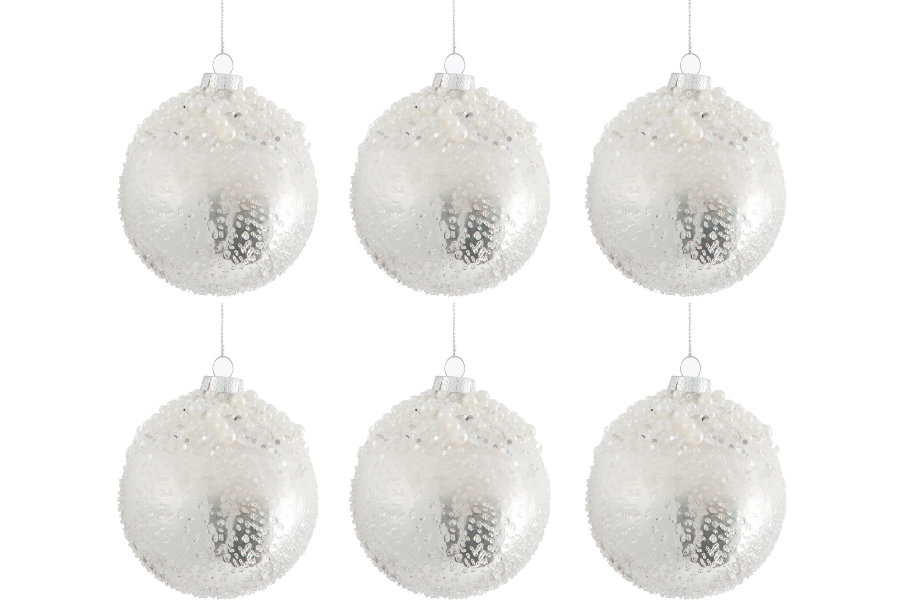 Шары елочные J-LINE с бисером 6 шт. d 10 см Белый/Серебристый (1431)