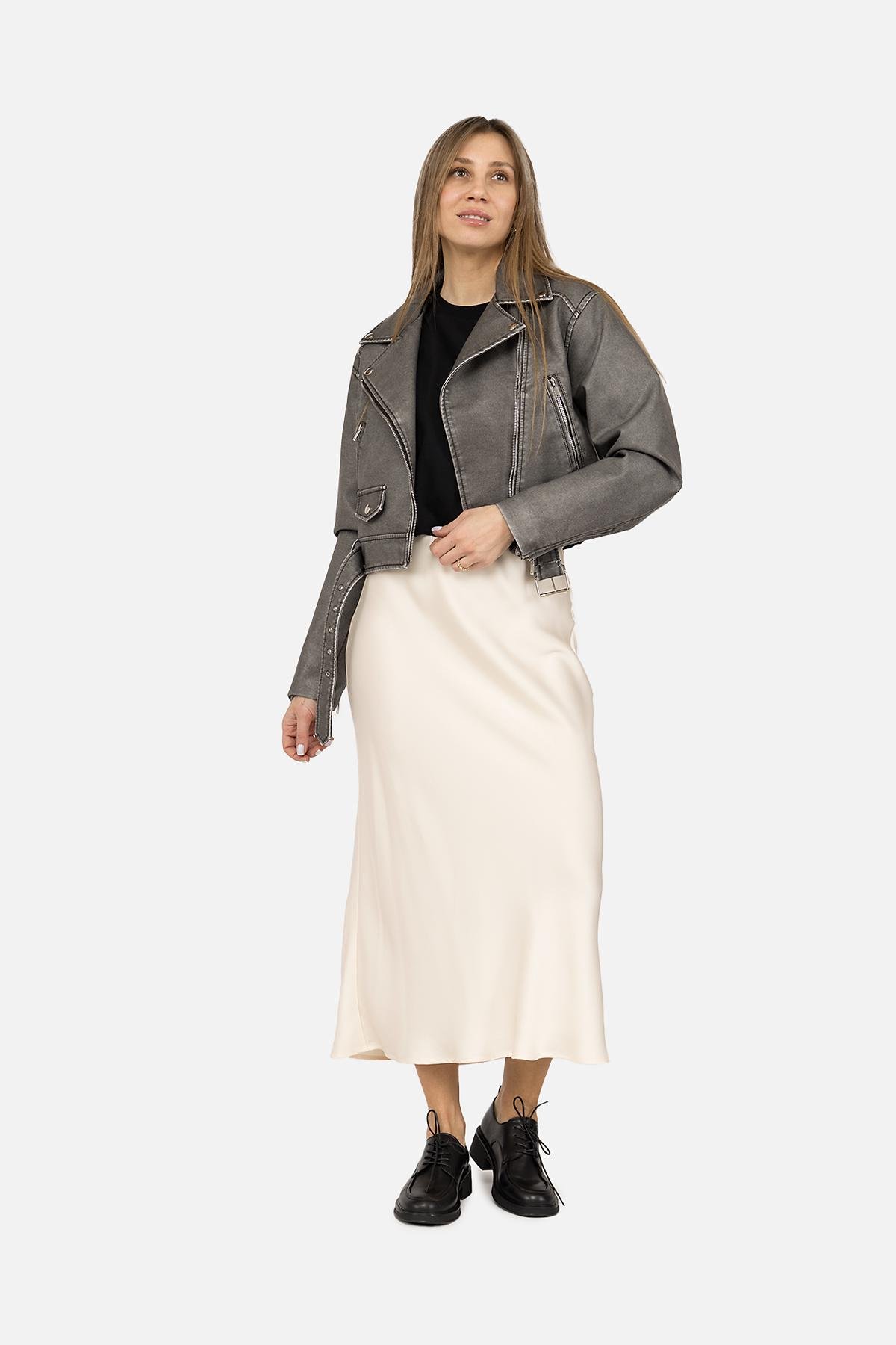 Куртка женская из эко-кожи р. 44 Серый (SKT001042244)