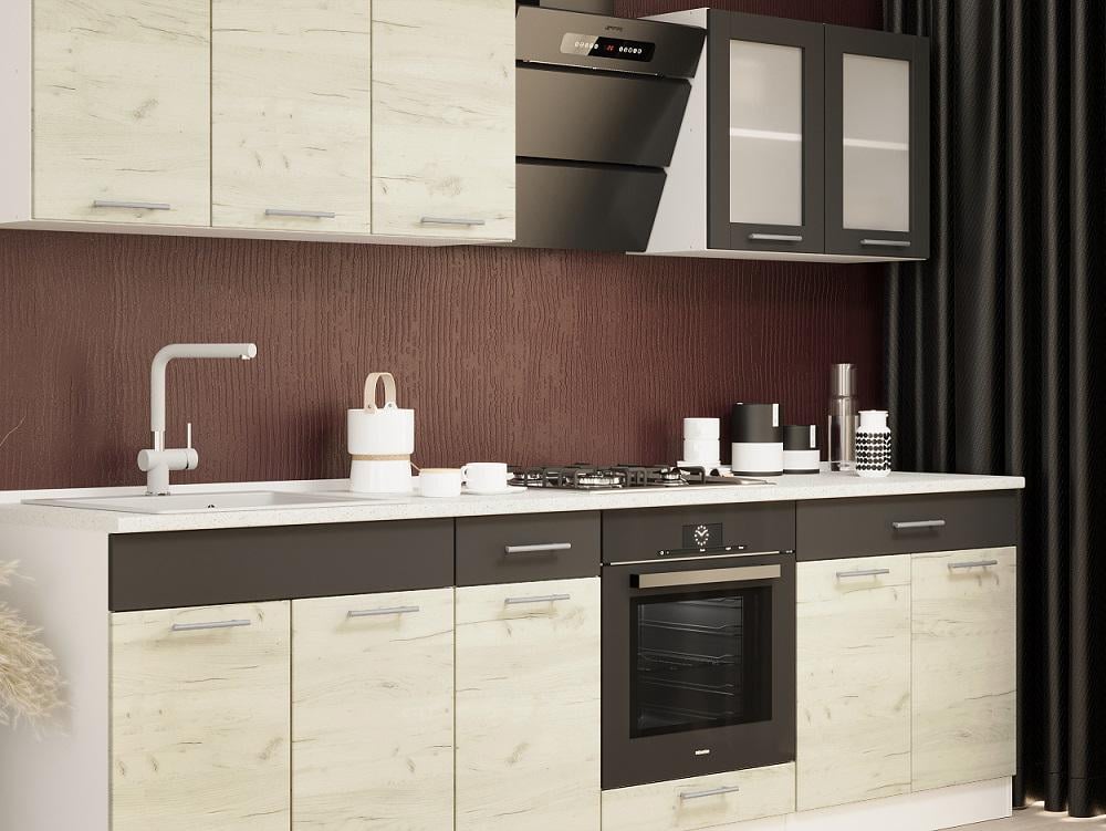 Готовая кухня Эверест Эко №4 без столешницы без мойки 2,6 м Белый/Дуб крафт белый/Графитовый (09097) - фото 2 Готовая кухня Эверест Эко №4 без столешницы без мойки 2,6 м Белый/Дуб крафт белый/Графитовый (09097) - фото 2