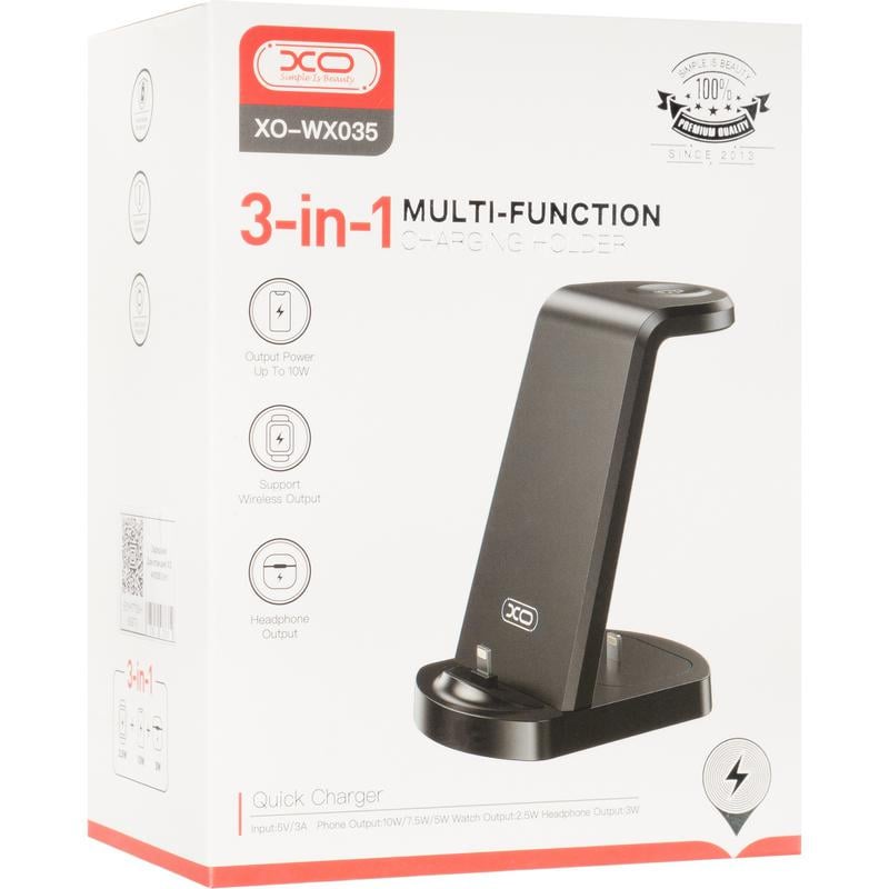Зарядна док-станція XO 15W 3в1 Black (WX035) - фото 3 Зарядна док-станція XO 15W 3в1 Black (WX035) - фото 3