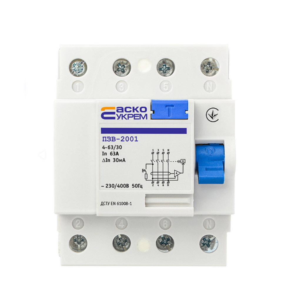 Устройство защитного отключения АСКО-УКРЕМ ПЗВ-2001 4р/63А/30 мА (A0020010015)